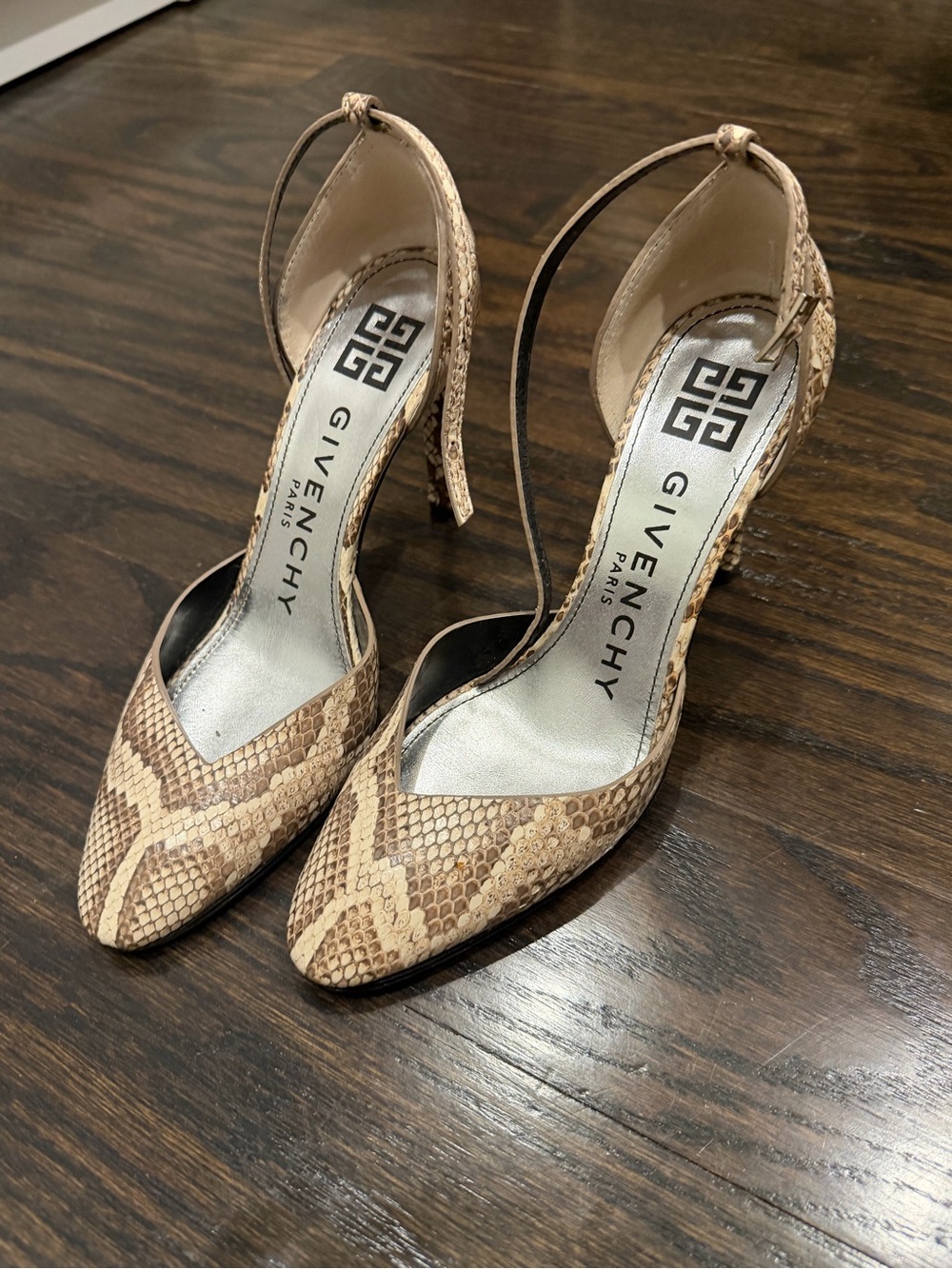 Givenchy Women's Beige Snake-Print Ankle-Strap Pumps